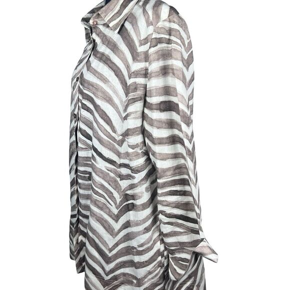 Zebra Print Button-Up Shirt I Linen Lifestyle Size XL - Picture 5 of 14